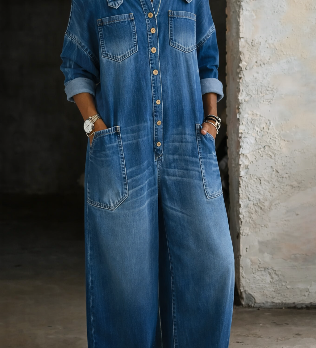 Siobhán — Off Shoulder Denim Jumpsuit
