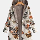 Neasa — Boho Sherpa Hooded Coat with Floral Pattern