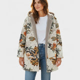 Neasa — Boho Sherpa Hooded Coat with Floral Pattern