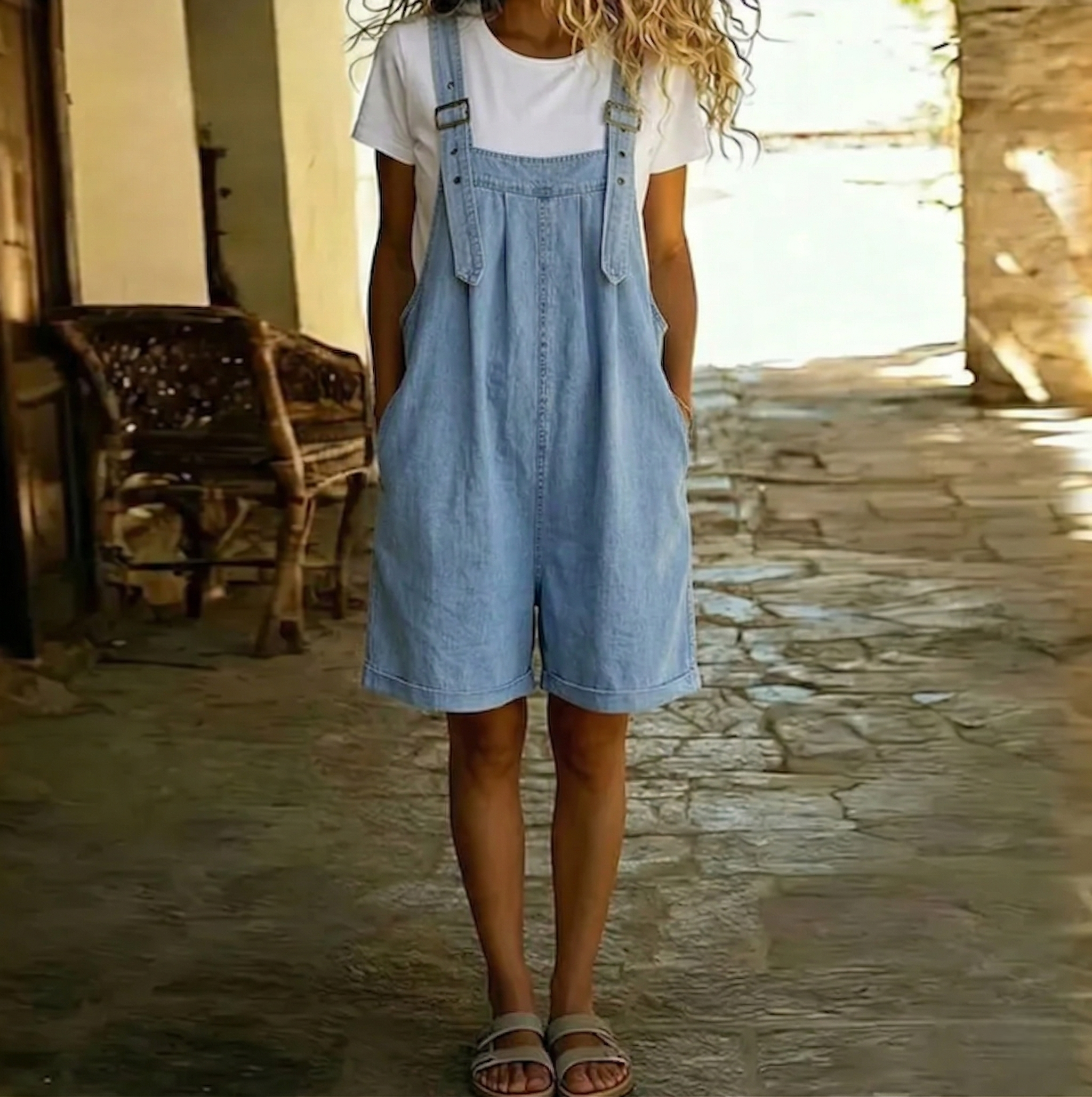 Kerry — Short Denim Jumpsuit with Soft Cotton Touch