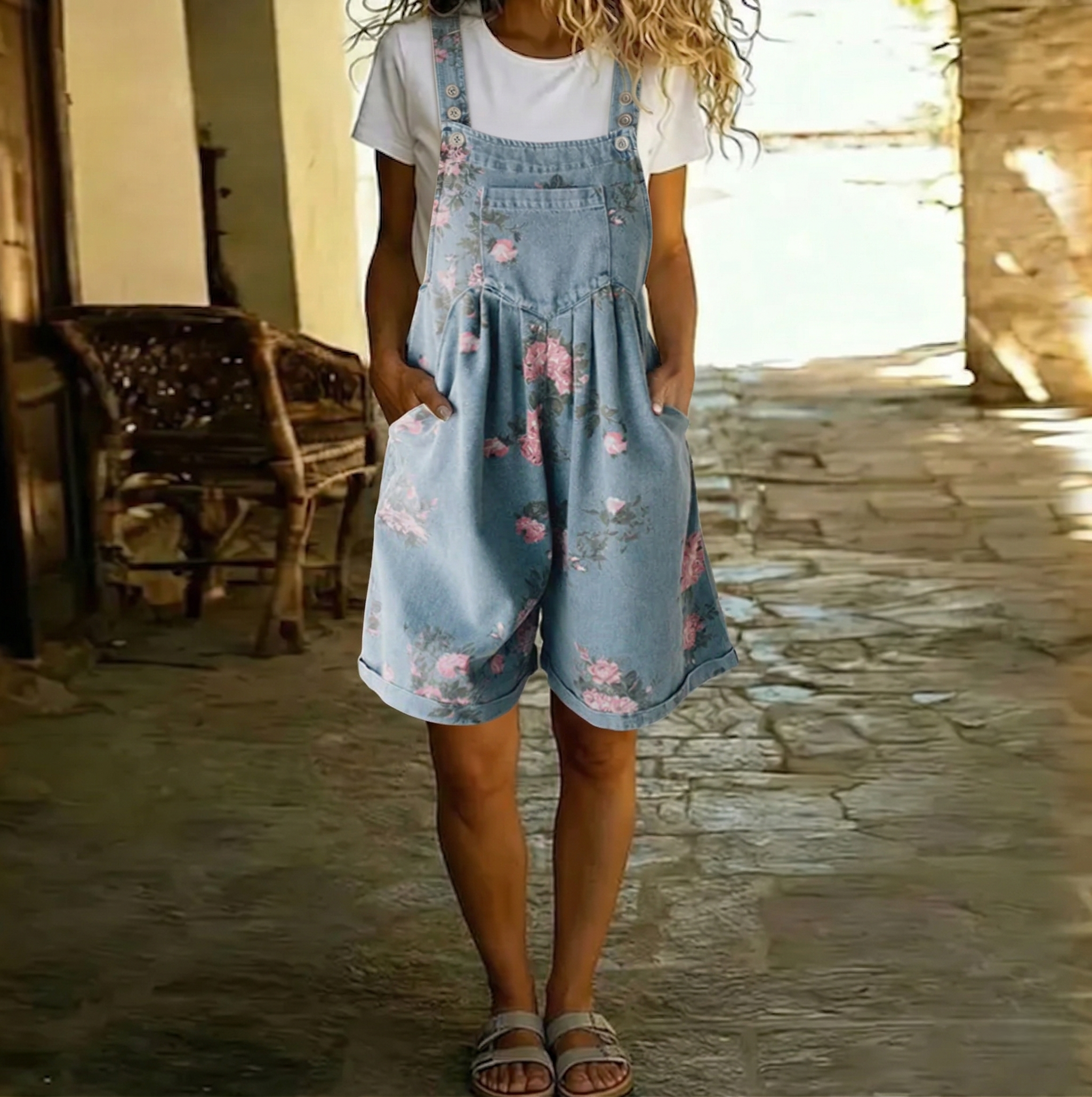 Diana — Floral Denim Jumpsuit
