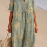 Abigail — Blue-Grey Dress with Floral Embroidery