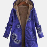 Emily — Navy Blue Fleece Hoodie with Mandala Pattern