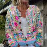 Karen — Cardigan with Pastel Floral Print and Buttons