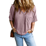 Geraldine — Casual Textured Pocket V-Neck Tee
