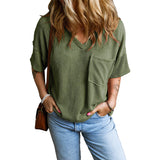 Geraldine — Casual Textured Pocket V-Neck Tee