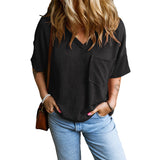 Geraldine — Casual Textured Pocket V-Neck Tee