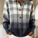 Sorcha — Grey ombré checked cardigan with buttons
