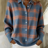 Maeve — Warm blue checked cardigan
