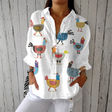 Gráinne — Light Shirt with Chicken Print