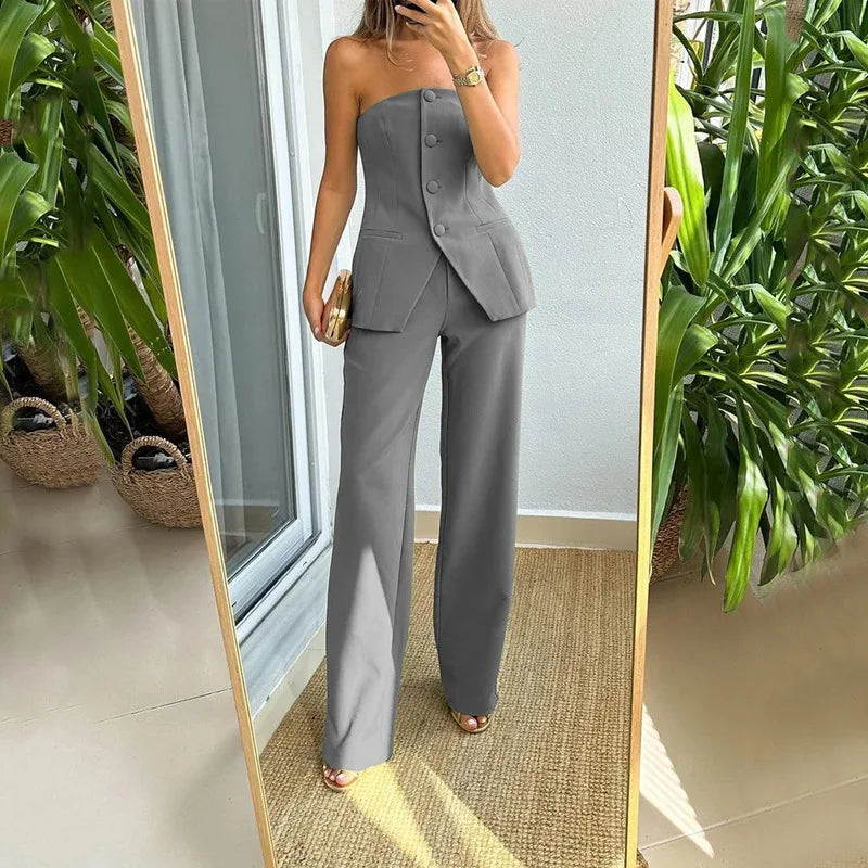 Ciara — Sleeveless Two-Piece Set with Buttons