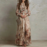 Eimear — Vintage Floral Print High Waist Pleated Long Dress