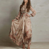Eimear — Vintage Floral Print High Waist Pleated Long Dress