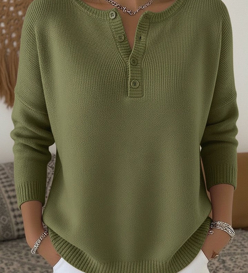 Éadaoin — Knitted Henley Button-Up Jumper