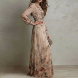 Eimear — Vintage Floral Print High Waist Pleated Long Dress