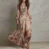 Eimear — Vintage Floral Print High Waist Pleated Long Dress