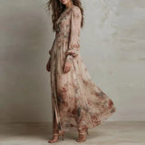 Eimear — Vintage Floral Print High Waist Pleated Long Dress