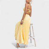 Alice — Yellow Pleated Maxi Dress