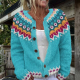 Gráinne — Cardigan with Norwegian Print and Buttons