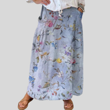 Sheila — Elegant Vintage Blue Print Women's Linen Pocket Skirt