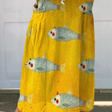 Helen — Women's Vintage Fish Art Print Linen Pocket Skirt