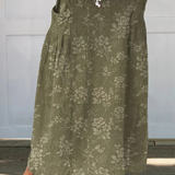 Bridget — Women's Vintage Floral Linen Elastic waistband Pocket Skirt