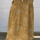 Bridget — Women's Vintage Floral Linen Elastic waistband Pocket Skirt