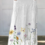 Emily — Watercolour Spring Meadows Art Printed Women's Linen Elastic waistband Pocket Skirt