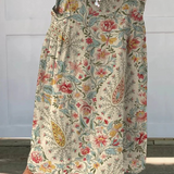 Alice — Women's Vintage Floral Art Printed Linen Pocket Skirt