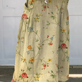 Nora — Women's Retro Elegant Floral Art Linen Elastic waistband Pocket Skirt