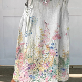 Nora — Women's Retro Elegant Floral Art Linen Elastic waistband Pocket Skirt