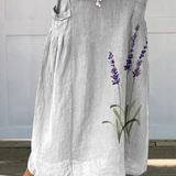 Teresa — Watercolour Lavender Floral Printed Women's Linen Elastic waistband Pocket Skirt