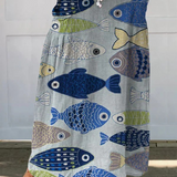 Esther — Women's Vintage Lovely Fish Art Print Linen Pocket Skirt