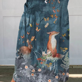 Rebecca — Women's Vintage Floral Animals Art Print Casual Linen Pocket Skirt