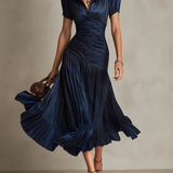 Sinéad — Striped Shirt Collar Midi Dress