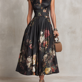 Catherine — Floral Keyhole Pleated Midi Dress
