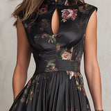 Catherine — Floral Keyhole Pleated Midi Dress