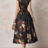 Catherine — Floral Keyhole Pleated Midi Dress