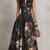 Catherine — Floral Keyhole Pleated Midi Dress