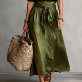 Bernadette — Two-Piece Set: Black T-Shirt and Olive Green Midi Skirt