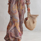 Elizabeth — Paisley Print V-neck Gathered Chiffon Maxi Dress