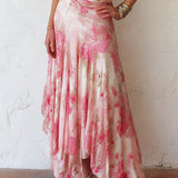 Audrey — Pink Floral Chiffon Pleated Print Sleeveless Midi Dress