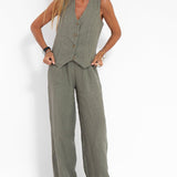 Orla — Set of Buttoned Vest and Wide Trousers