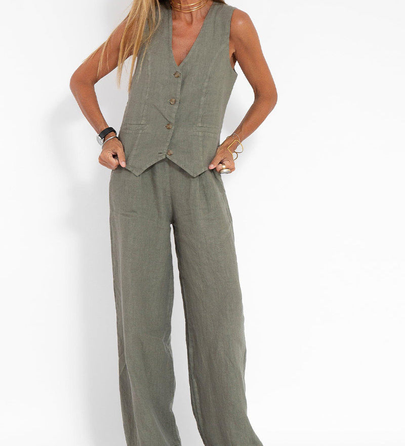 Orla — Set of Buttoned Vest and Wide Trousers