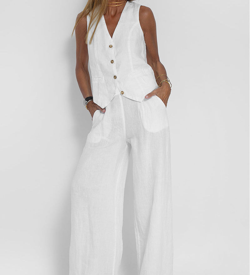 Orla — Set of Buttoned Vest and Wide Trousers