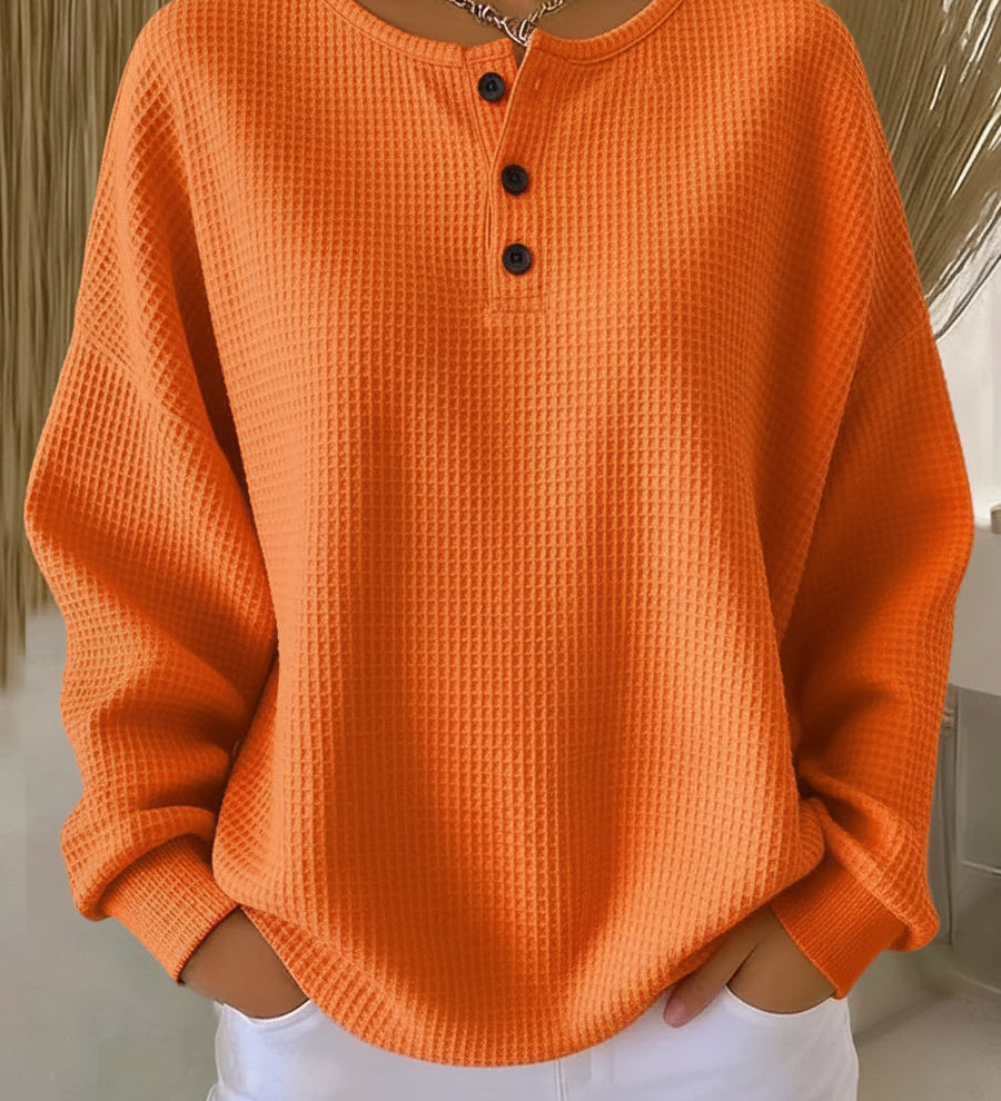Doireann — Cosy Waffle-Knit Henley Jumper