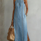Caitlin — Retro Lace Denim Dress