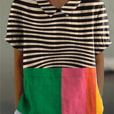 Sheila — Bold Striped Blouse with Colour Block
