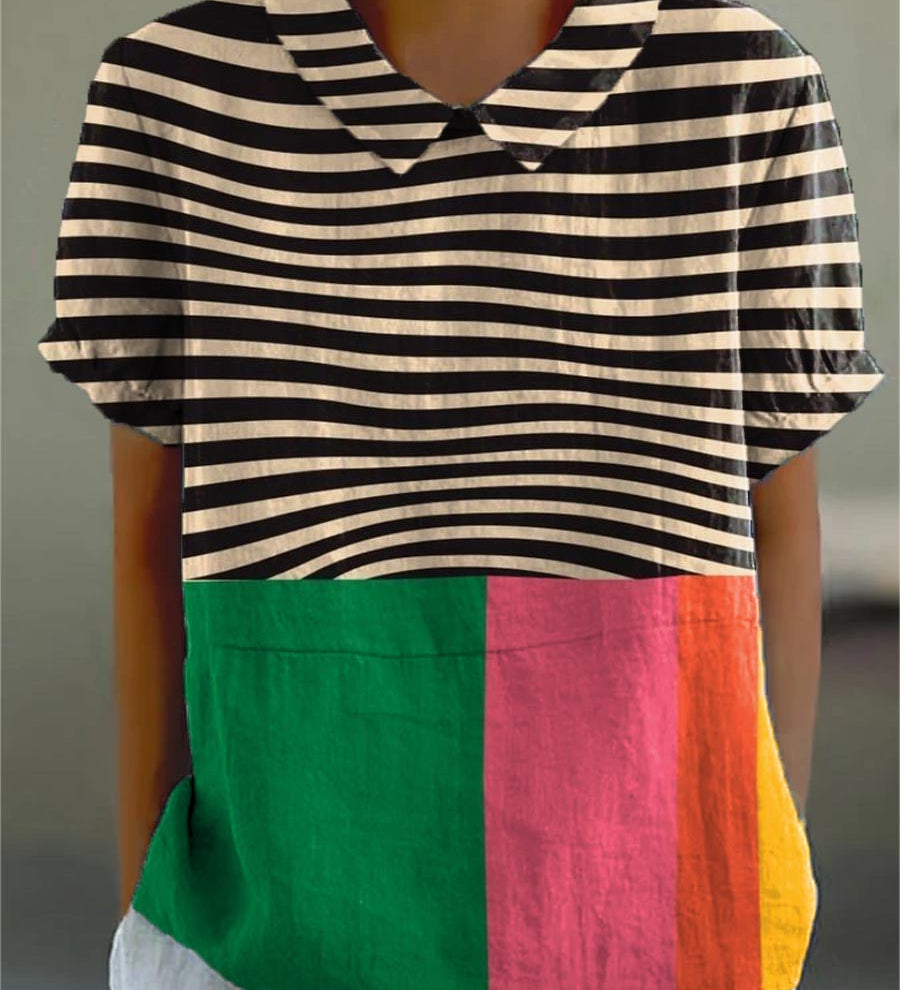 Sheila — Bold Striped Blouse with Colour Block