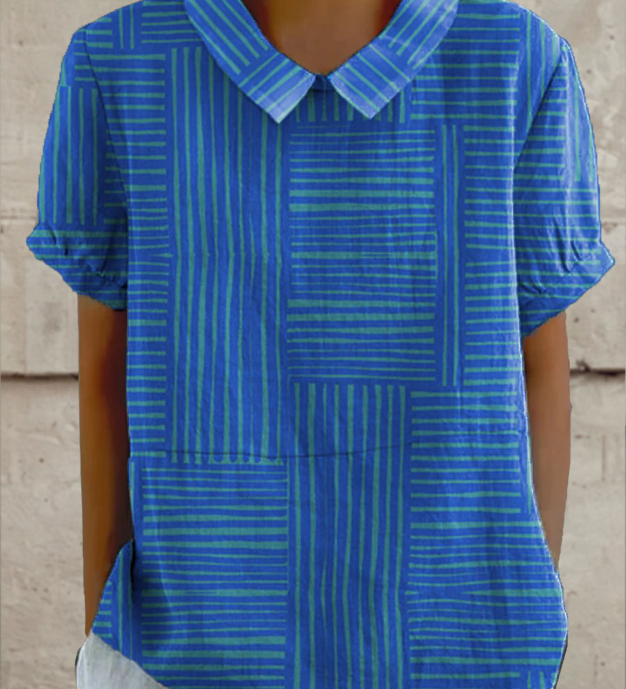 Maeve — Striped Geometric Blouse